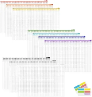 10 Pack Mesh Zipper Pouch Bags - Large Clear Waterproof Plastic Organizers for Puzzles, Toys, Board Games, Kids Projects, Travel Documents, Quilting, Needlepoint, Stitch Supplies, Classroom Storage