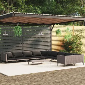 10 Piece Patio Lounge Set with Cushions Poly Rattan Dark Gray
