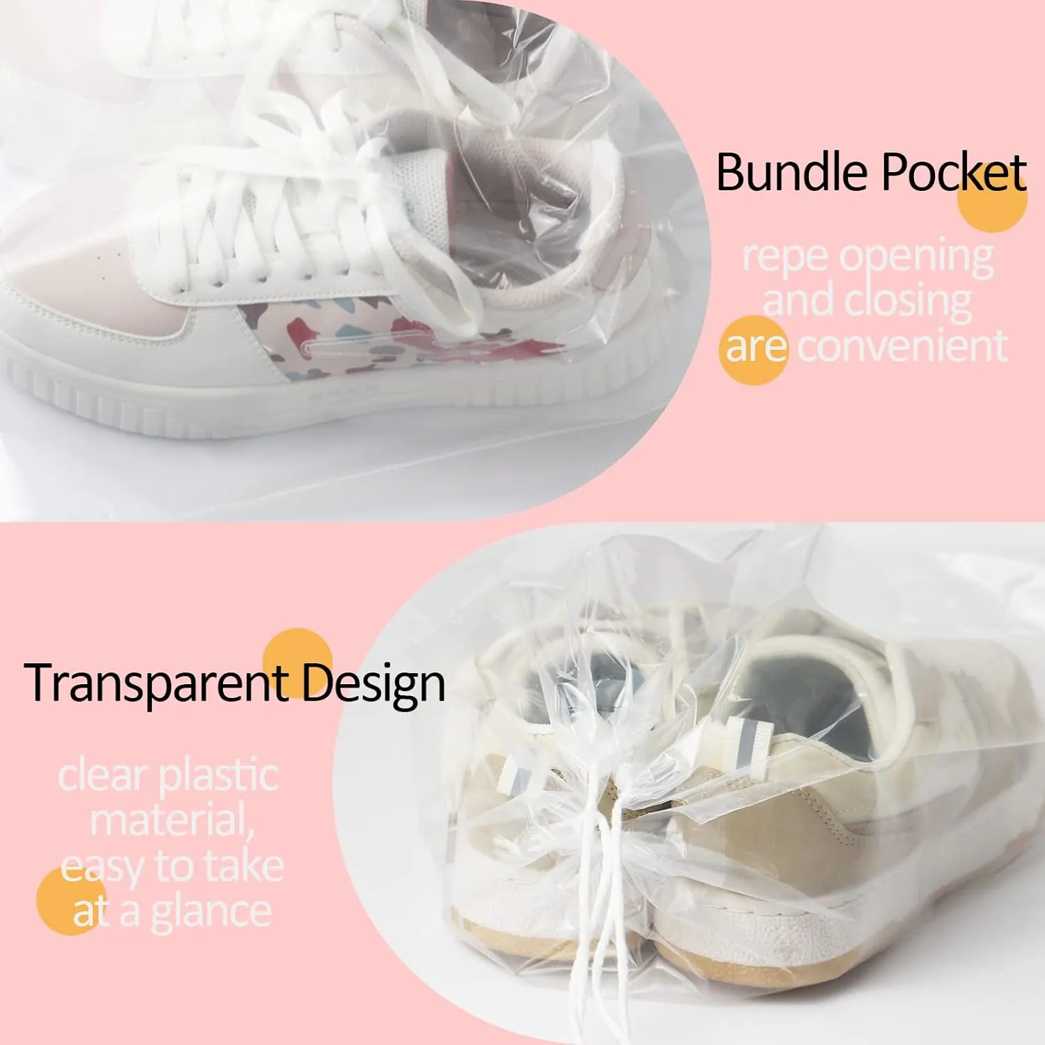 100 Pack 12x18 inch Plastic Drawstring Bags Transparent Shoe Bags for Travel Large Clear Shoes Storage Organizers Pouch with Cotton Draw Strings Shoe Dust Bags
