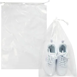 100 Pack 12x18 inch Plastic Drawstring Bags Transparent Shoe Bags for Travel Large Clear Shoes Storage Organizers Pouch with Cotton Draw Strings Shoe Dust Bags