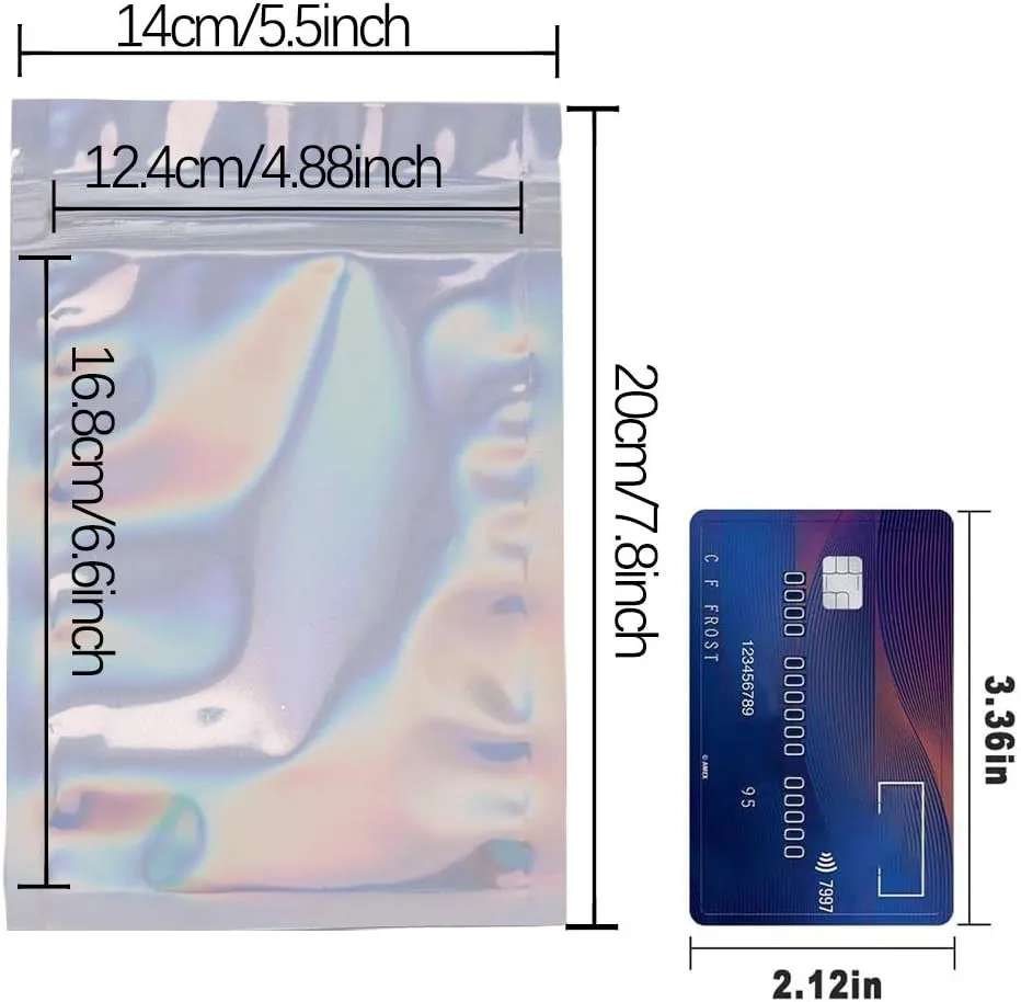 100 Pieces Mylar Holographic Resealable Bags - 5.5 x 7.8" Smell Proof Bags, Foil Pouch for Party Favor Food Storage (Holographic Color, 5.5 x 7.8 Inch)
