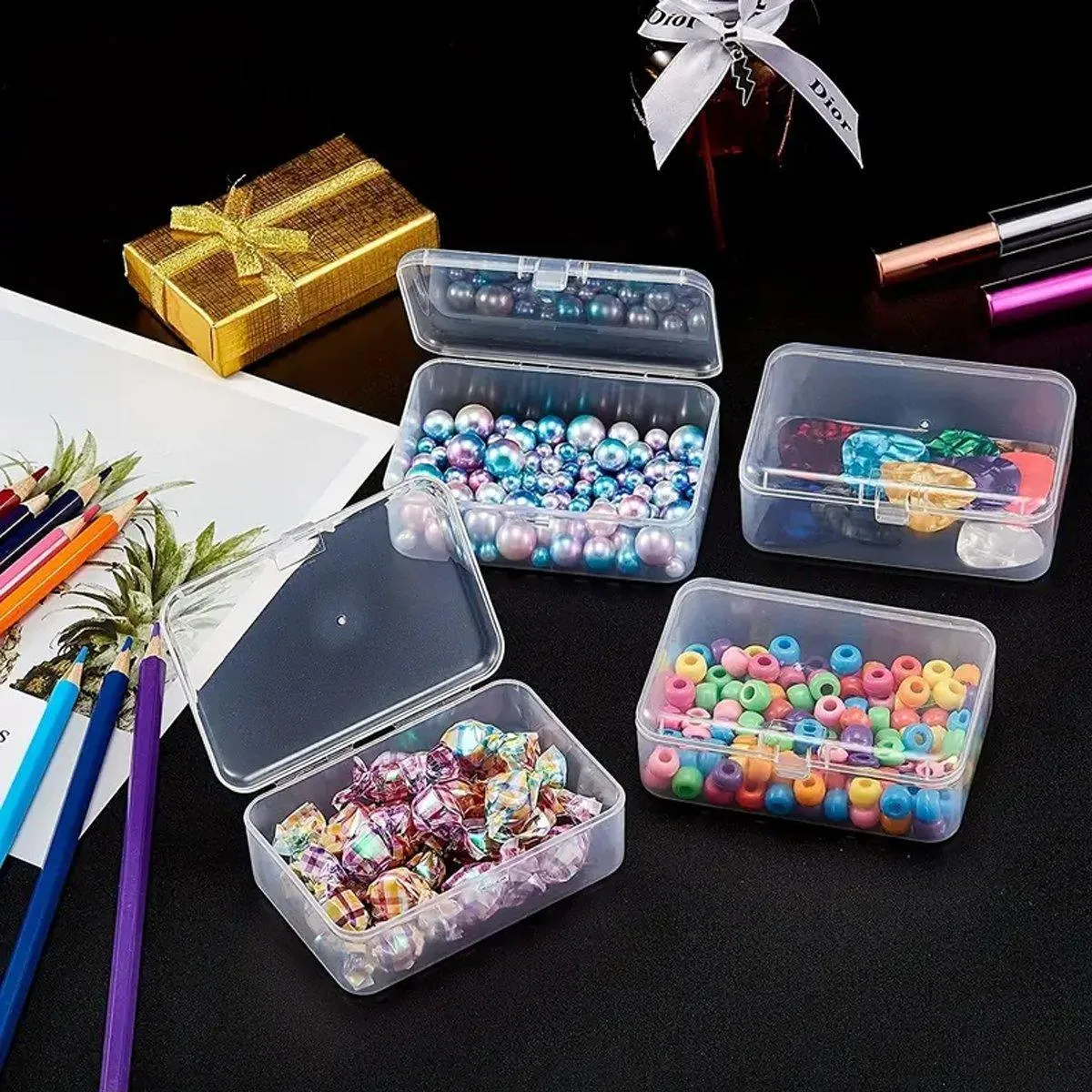 10PCS 11.5cm Clear Plastic Rectangular Storage Box Parts Organizer Container