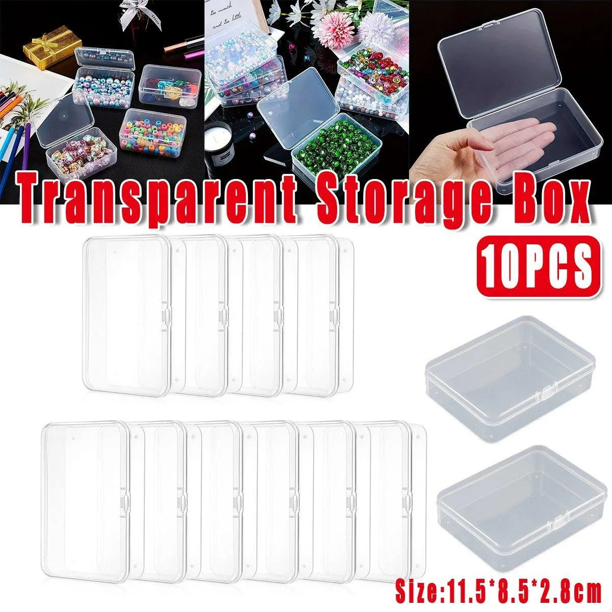 10PCS 11.5cm Clear Plastic Rectangular Storage Box Parts Organizer Container