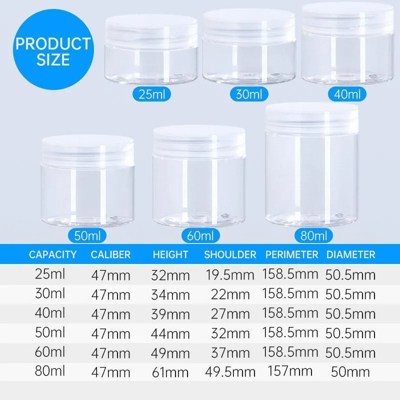 10pcs Transparent Wide Mouth Plastic Jars with Cap Skin Care Cream Containers