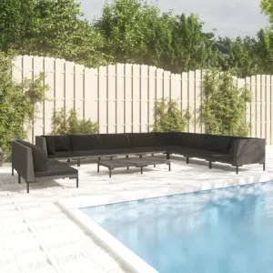 11 Piece Patio Lounge Set with Cushions Poly Rattan Dark Gray