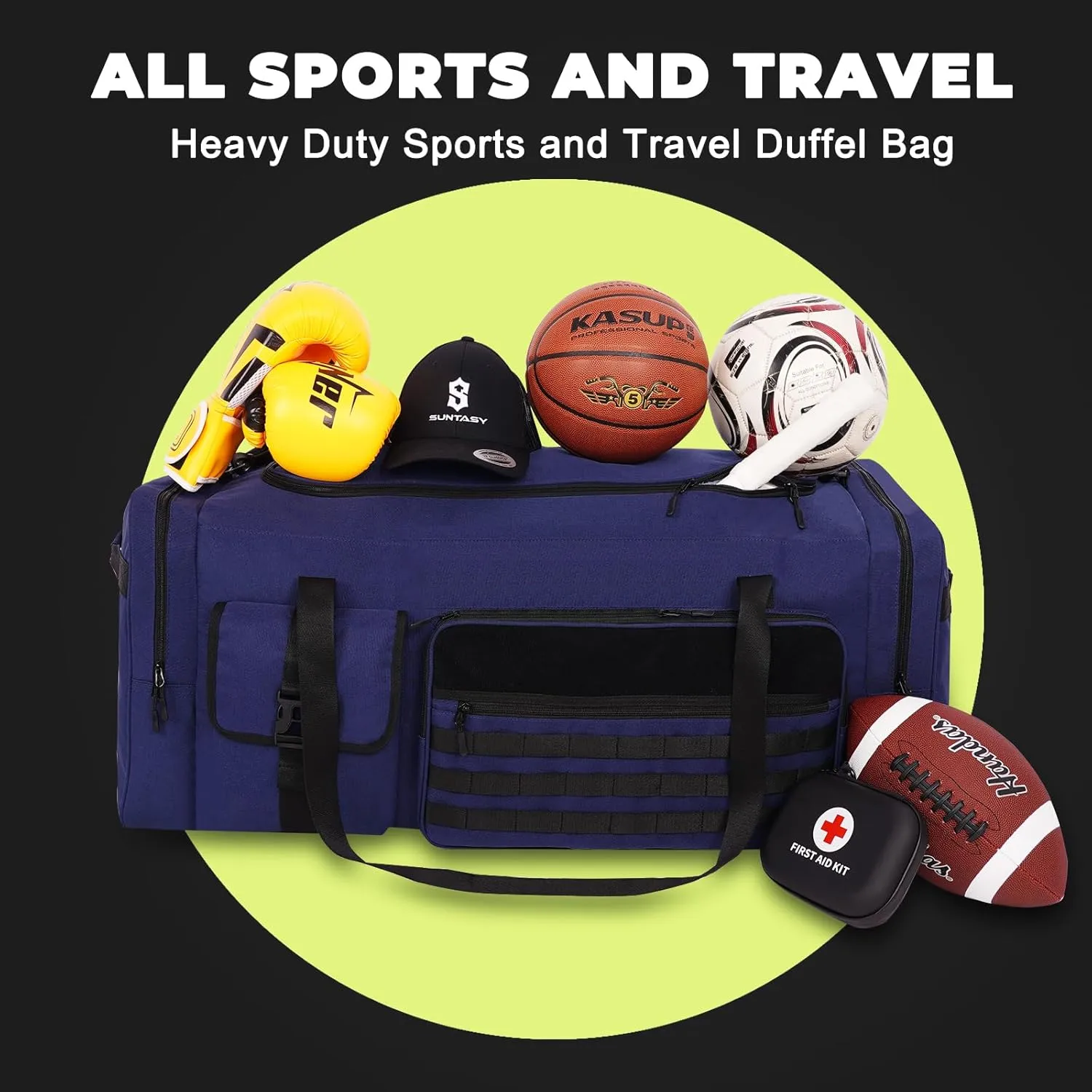130L Extra Large 36" Heavy Duty Sports Gym and Travel Duffel Bag - Oversized Equipment Gear Bag for Basketball, Baseball, Hockey, Football, Helmets, and Pads - Durable, Giant (Blue)