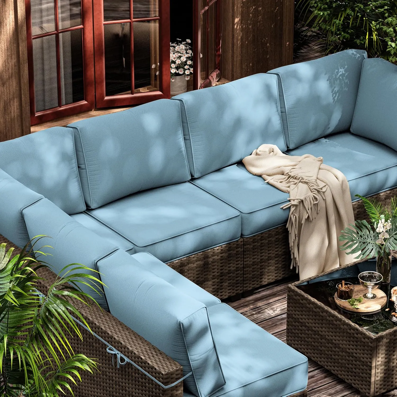 14 Pcs Outdoor Cushion Slipcovers All-Weather Patio Cushion Covers, Replacement Waterproof with Zipper for Patio Furniture, Sectional Couch 3 Sizes, Covers Only