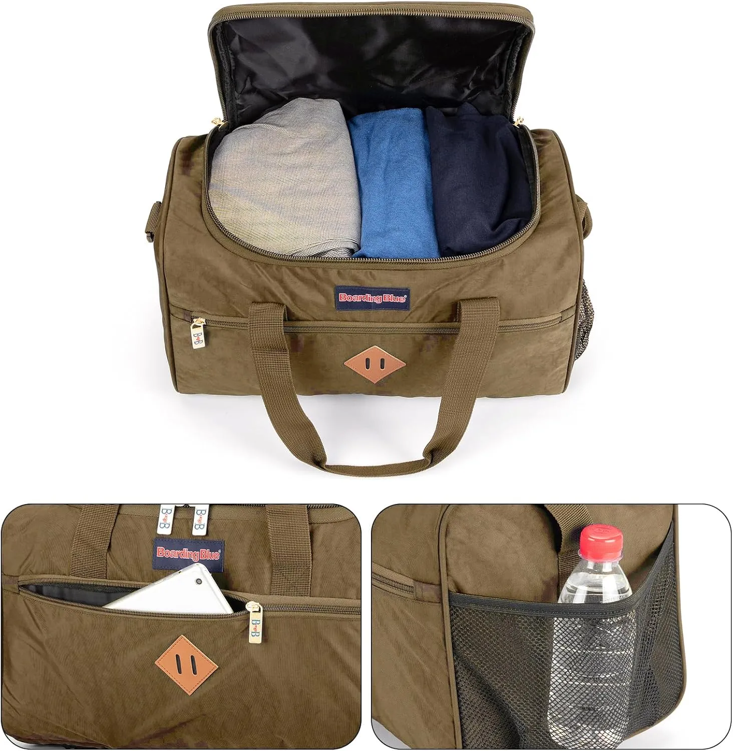 17X10X9 Inches United Airlines Personal Item Under Seat Duffel bag Suitable for Major Airlines including United, Spirit, Jetblue, Frontier, and American - Duffel Bag Design (Beige)