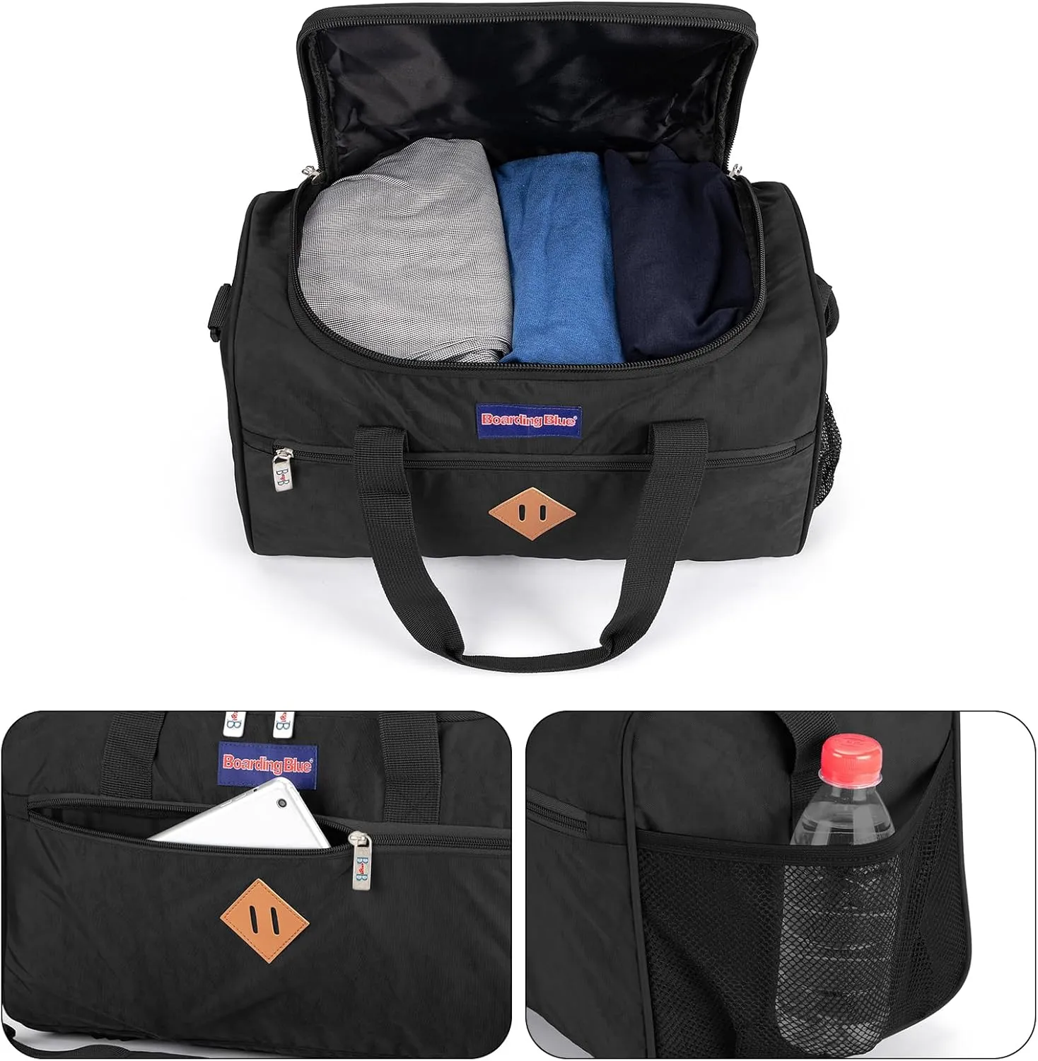 17X10X9 Inches United Airlines Personal Item Under Seat Duffel bag Suitable for Major Airlines including United, Spirit, Jetblue, Frontier, and American - Duffel Bag Design (Black)