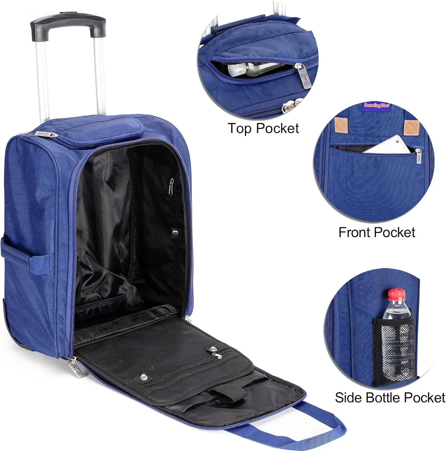 17x13x8 Inches JetBlue Airlines Rolling Personal Item Underseat Travel Bag - Suitable for Major Airlines including Spirit, Jetblue, Frontier, and American - Duffel Bag Design (Navy)