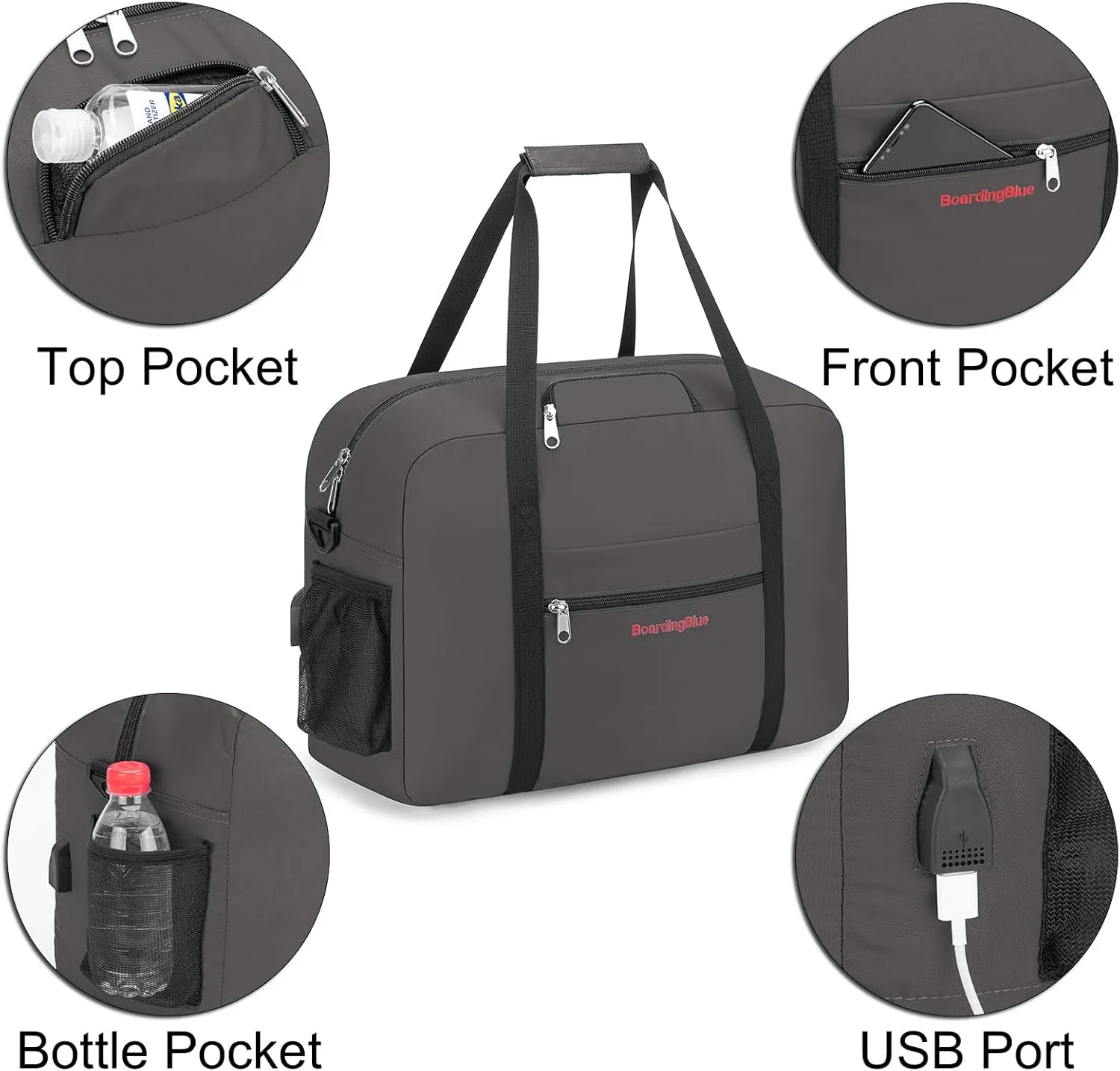 17X13X8 Inches JetBlus Airlines Personal Item Under Seat Duffel Bag With Free Pillow And USB Port Suitable for Major Airlines including Spirit, Jetblue, Frontier, and American (Grey)