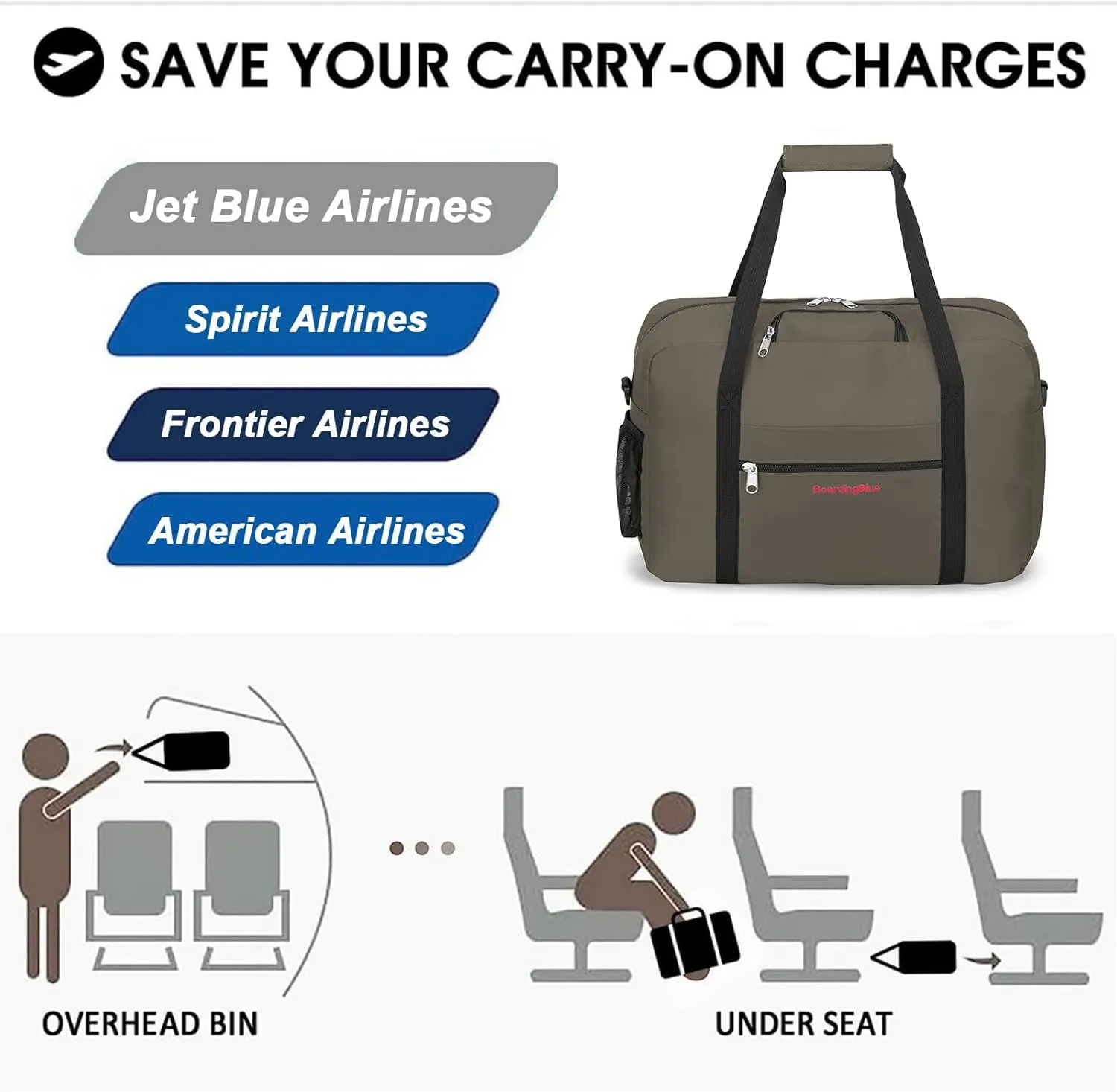 17X13X8 Inches JetBlus Airlines Personal Item Under Seat Duffel Bag With Free Pillow And USB Port Suitable for Major Airlines including Spirit, Jetblue, Frontier, and American (Hgreen)
