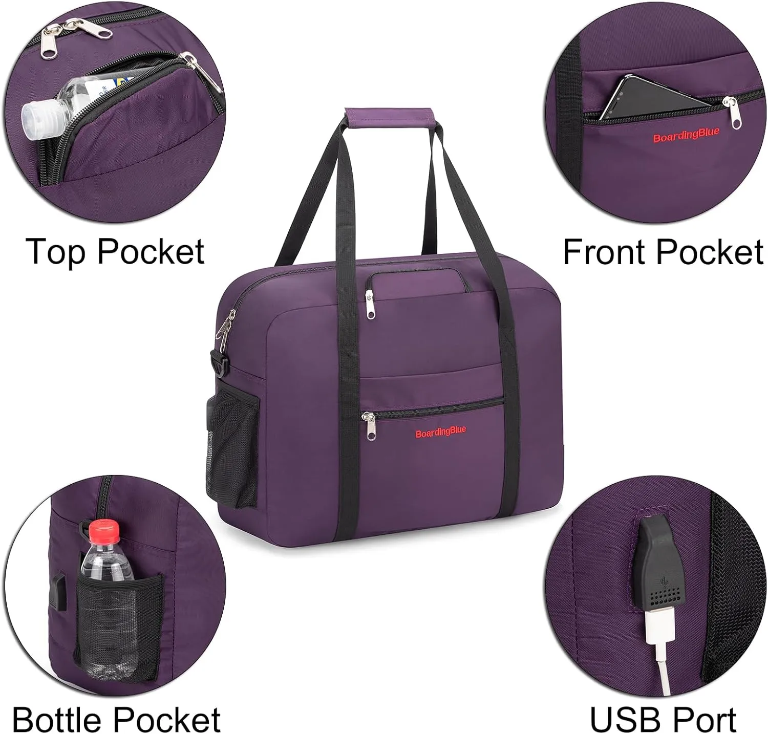 17X13X8 Inches JetBlus Airlines Personal Item Under Seat Duffel Bag With Free Pillow And USB Port Suitable for Major Airlines including Spirit, Jetblue, Frontier, and American (Purple)