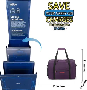 17X13X8 Inches JetBlus Airlines Personal Item Under Seat Duffel Bag With Free Pillow And USB Port Suitable for Major Airlines including Spirit, Jetblue, Frontier, and American (Purple)
