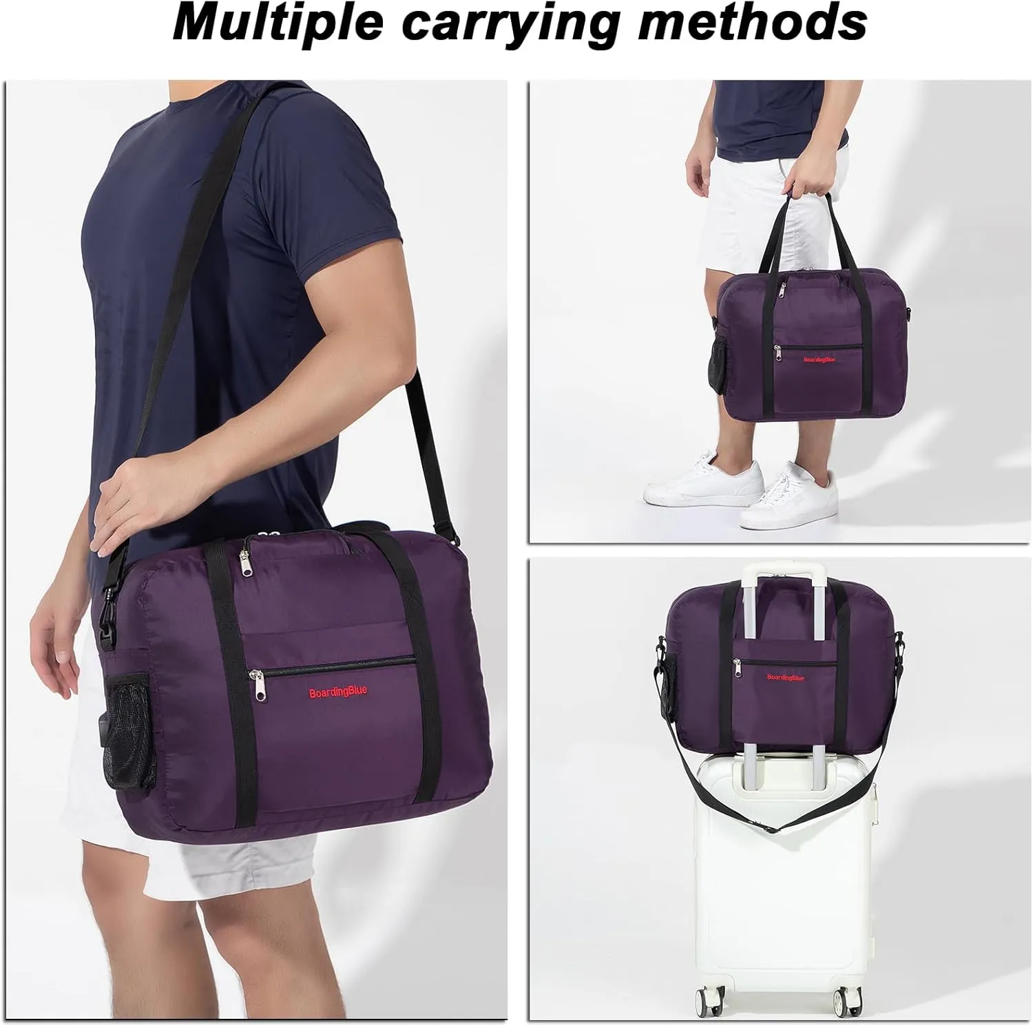 17X13X8 Inches JetBlus Airlines Personal Item Under Seat Duffel Bag With Free Pillow And USB Port Suitable for Major Airlines including Spirit, Jetblue, Frontier, and American (Purple)
