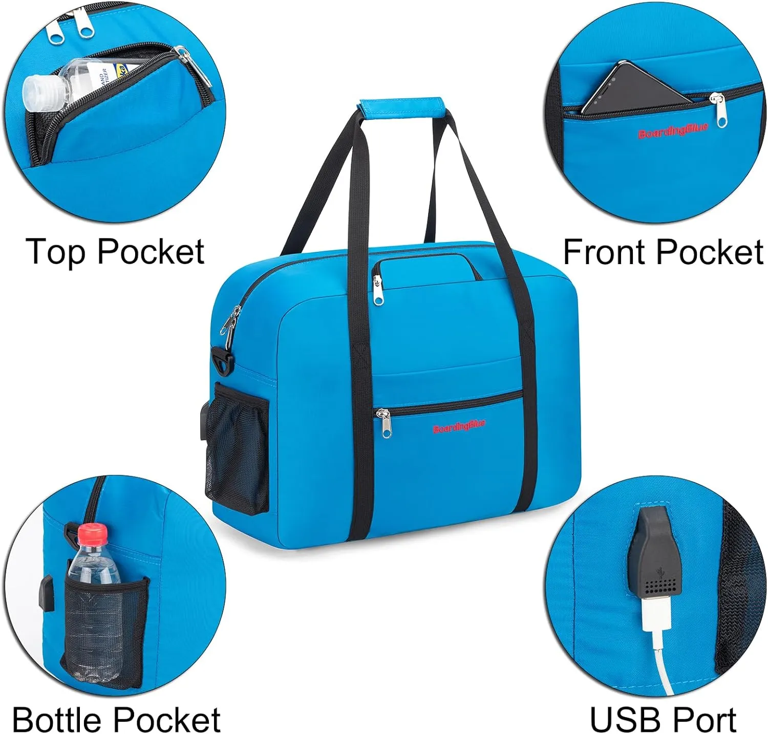 17X13X8 Inches JetBlus Airlines Personal Item Under Seat Duffel Bag With Free Pillow And USB Port Suitable for Major Airlines including Spirit, Jetblue, Frontier, and American (Royal Blue)