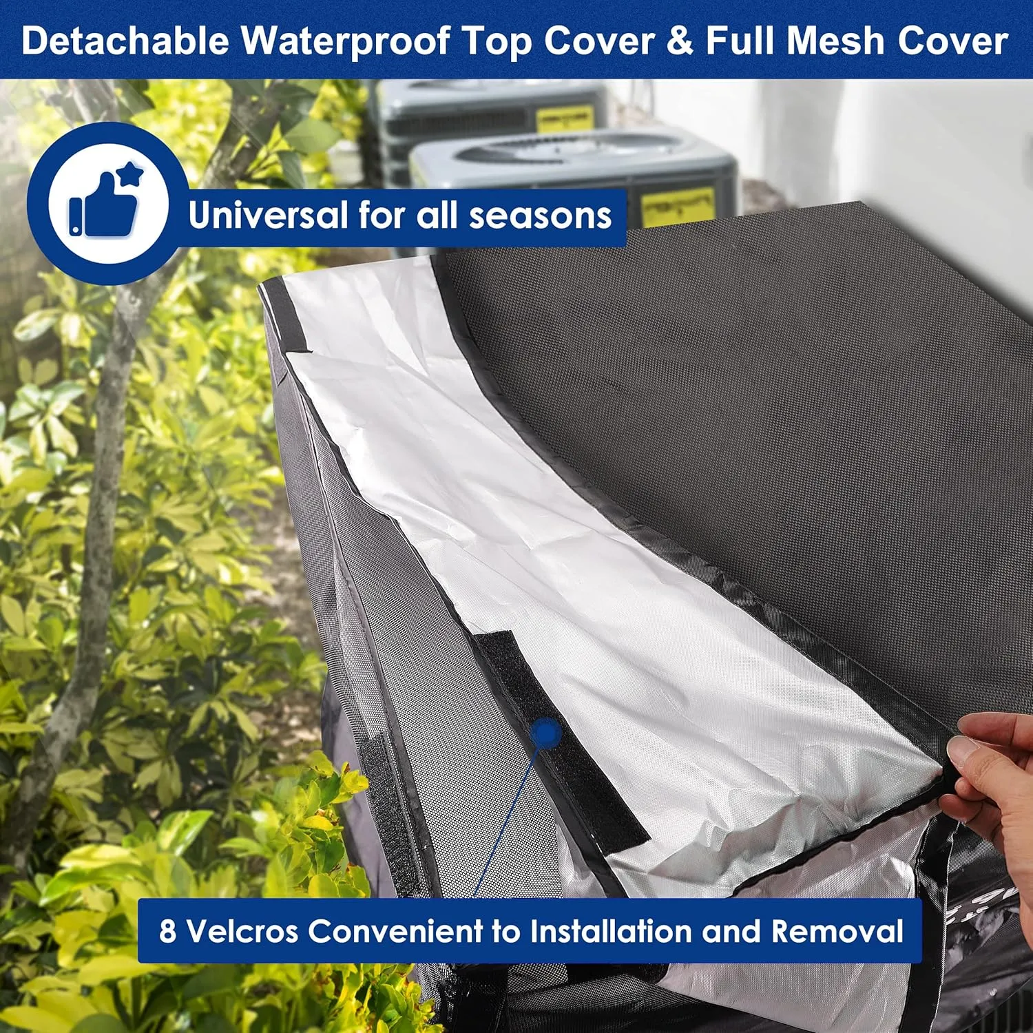 2 in 1 Air Conditioner Covers for Outside Units,Full Mesh & Detachable Waterproof Top AC Unit Defender Cover for All Season,Protect from Leaves,Snow & Dust 24"*24"*28"