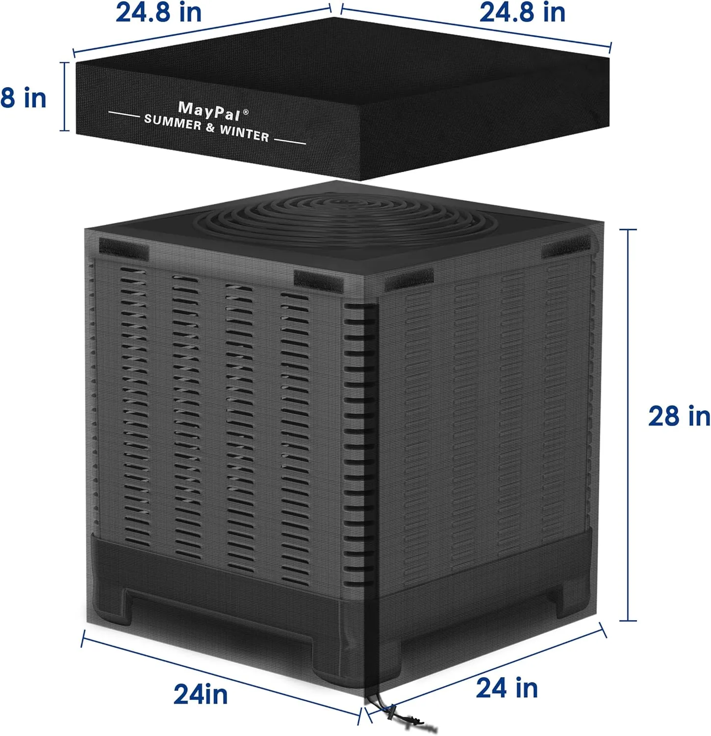 2 in 1 Air Conditioner Covers for Outside Units,Full Mesh & Detachable Waterproof Top AC Unit Defender Cover for All Season,Protect from Leaves,Snow & Dust 24"*24"*28"