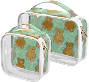 2 Pack clear Green Bear Art Painting hanging travel toiletry TSA approved transparent large cosmetic bag travel essential