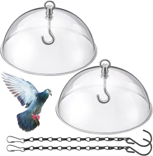 2 Pcs 10'' Bird Feeder Rain Guard Clear Squirrel Baffle Protective Cover Round Protective Dome Rain with Chains for Hanging Bird Feeders Outdoor Garden