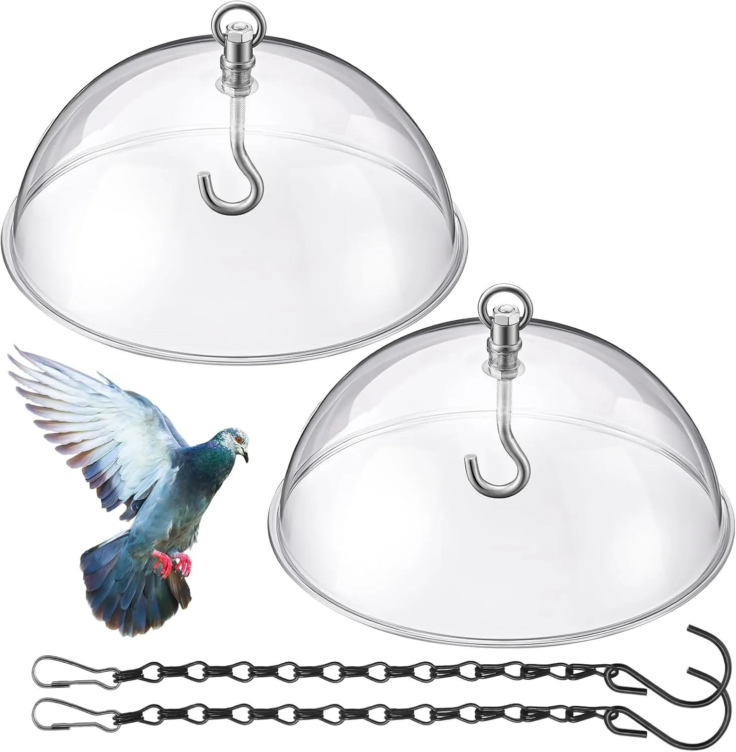 2 Pcs 10'' Bird Feeder Rain Guard Clear Squirrel Baffle Protective Cover Round Protective Dome Rain with Chains for Hanging Bird Feeders Outdoor Garden