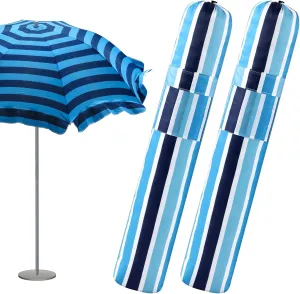 2 Pcs Beach Umbrella Storage Bag Foldable Waterproof Beach Bag for Umbrellas with Wide Padded Shoulder Strap & Molded Carry Handle Summer Stripe Blue Patio Storage Carrying Covers