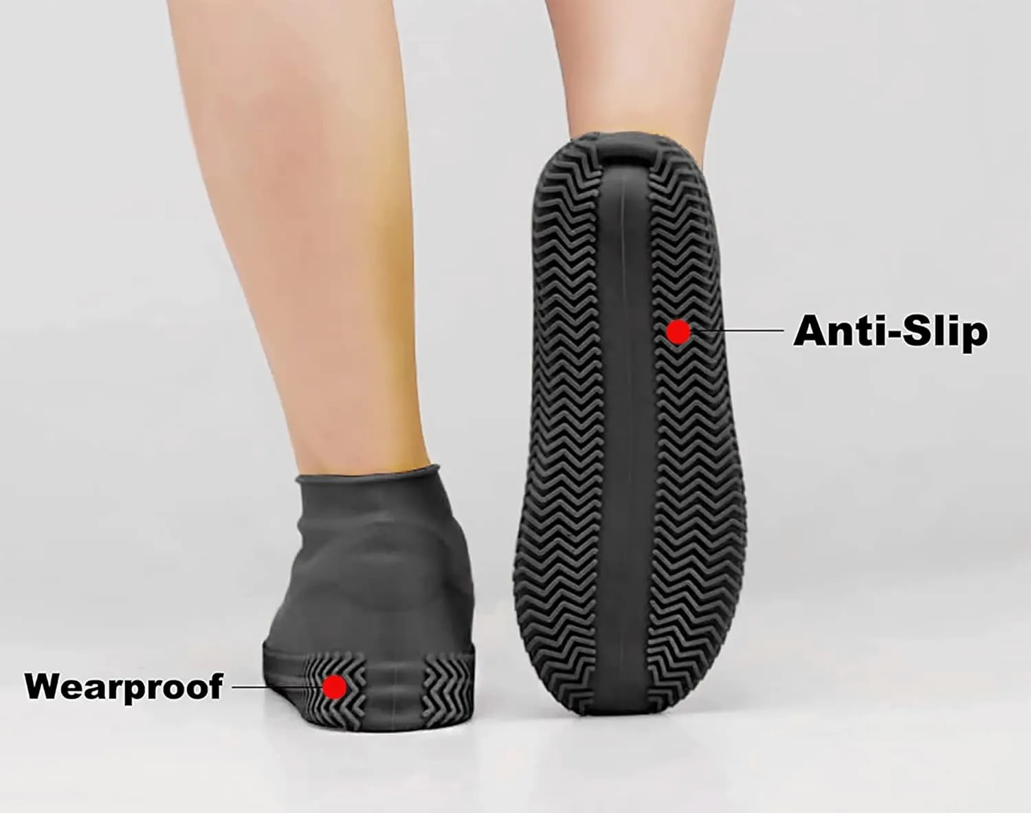 2 PCS Reusable Shoes Cover for Rain, Silicone Shoes Covers for Men Women, Non-Slip Outdoor Waterproof Shoe Protectors Black Large