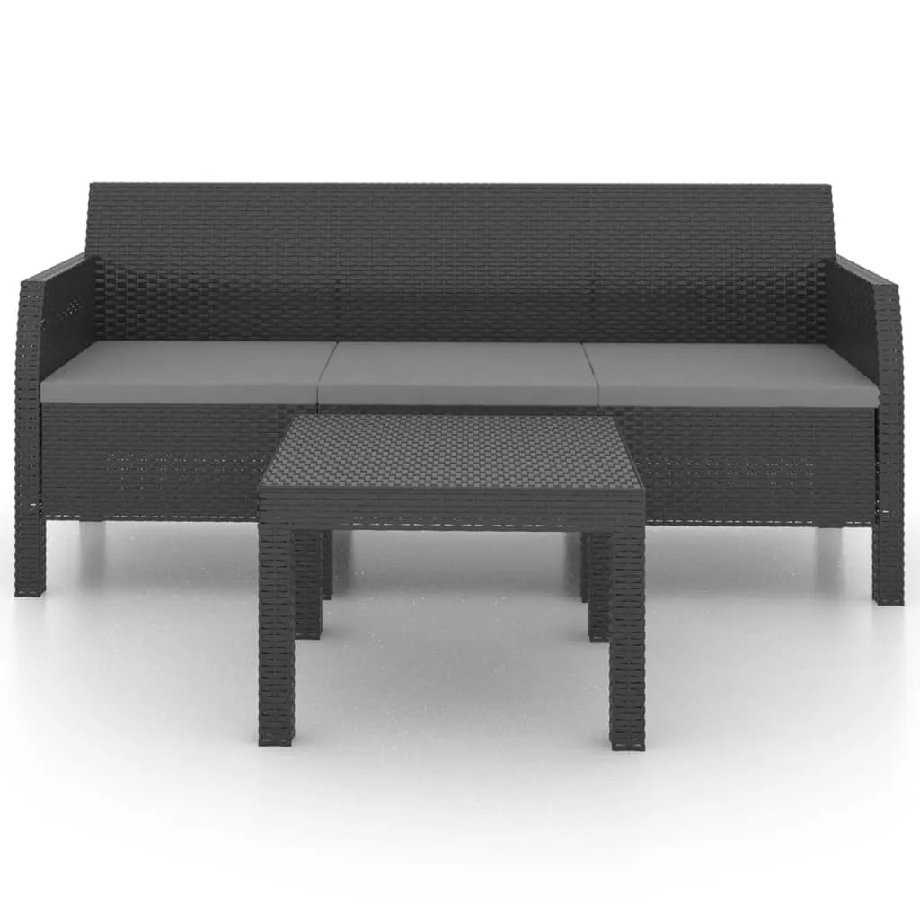2 Piece Patio Lounge Set with Cushions PP Rattan Anthracite