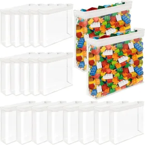 20 Pack Clear Toy Storage Bags PVC Organizing Bag with Zippered, Toys Storage Organizer with Portable Handheld，Waterproof Toy Bags for Board Games Clay, Building Blocks, Toys,White