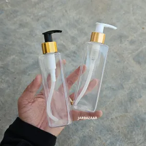 200 ML Square Transparent Dispenser Bottle (Golden Black/Golden White)