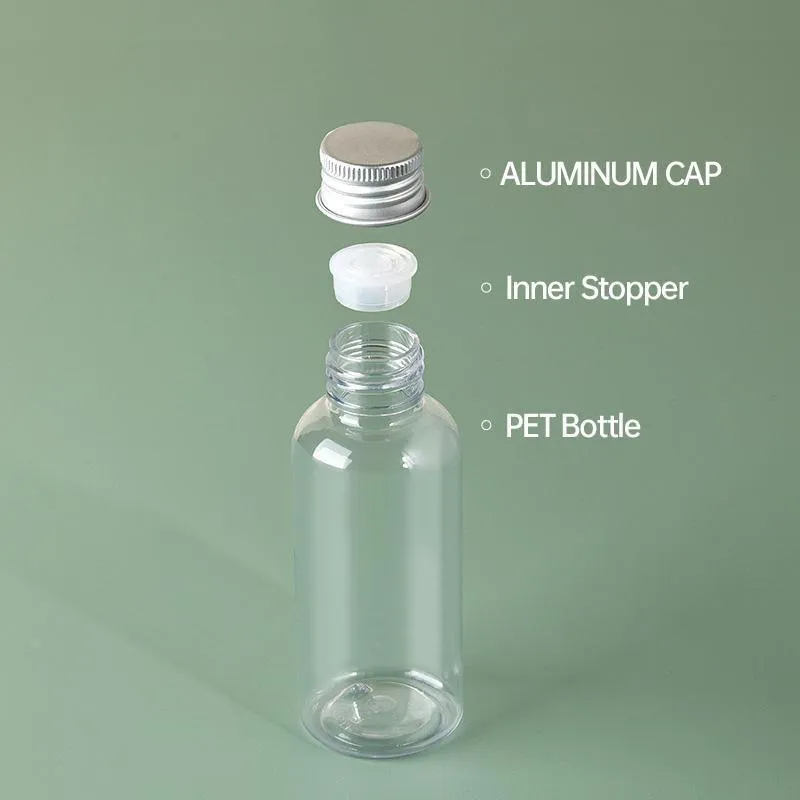 20pcs Brown Transparent Cosmetic Bottles with Aluminum Lids for Packaging