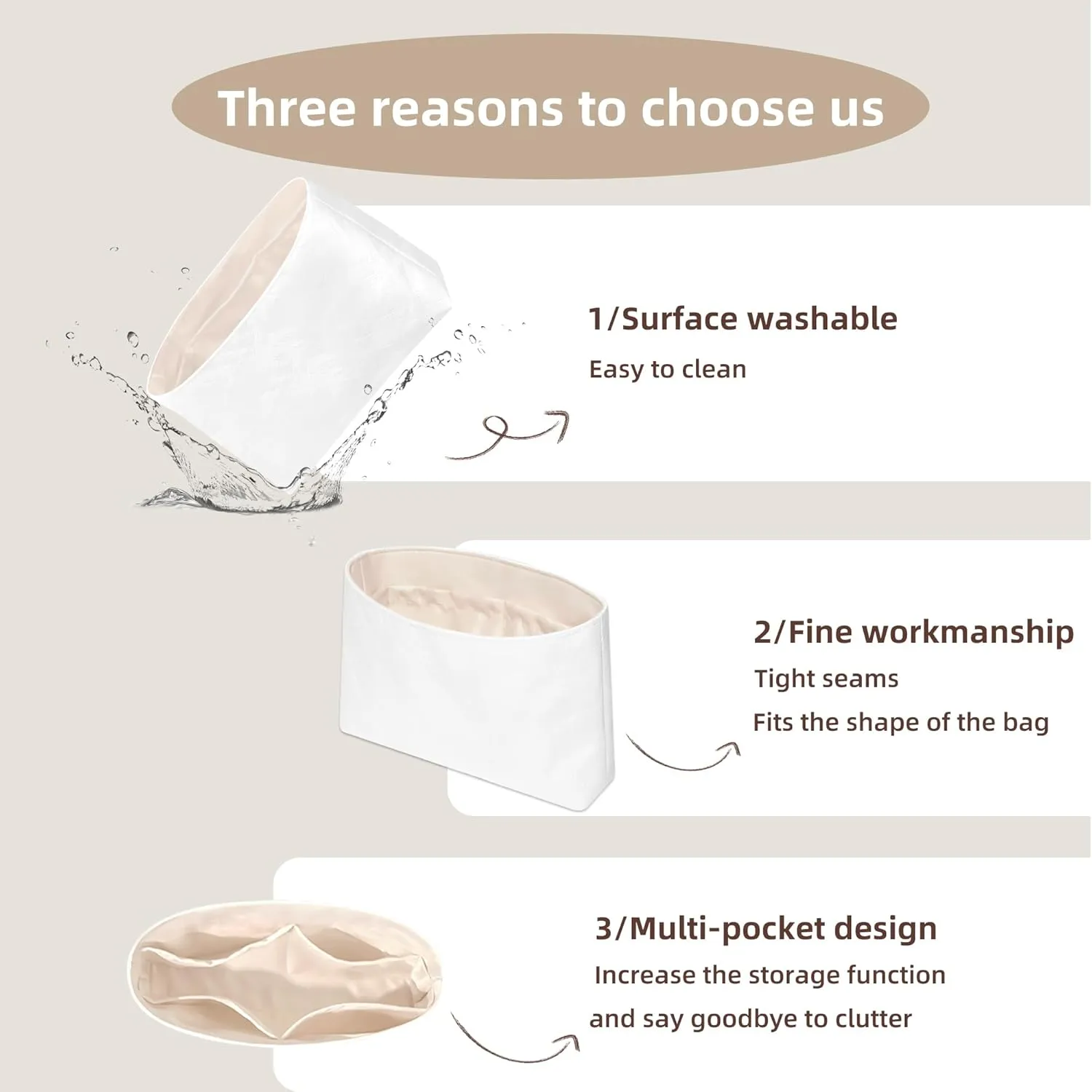 22 Bag Organizer Insert, Lightweight Bag Insert Compatible with Chanel 22, Waterproof Surface and Silky Satin Lining (Craie, Small)
