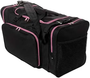 24" Blank Sports Duffle Bag Gym Bag Travel Duffel With Adjustable Strap *Vintage Black with Stylish Neon Outlines* (BLACK/CHARITY PINK)