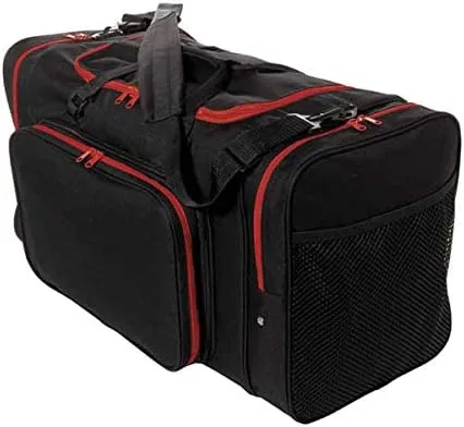 24" Blank Sports Duffle Bag Gym Bag Travel Duffel With Adjustable Strap *Vintage Black with Stylish Neon Outlines* (BLACK/RED)