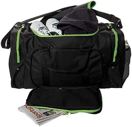 24" Blank Sports Duffle Bag Gym Bag Travel Duffel With Adjustable Strap *Vintage Black with Stylish Neon Outlines* (BLACK/RED)