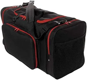 24" Blank Sports Duffle Bag Gym Bag Travel Duffel With Adjustable Strap *Vintage Black with Stylish Neon Outlines* (BLACK/RED)