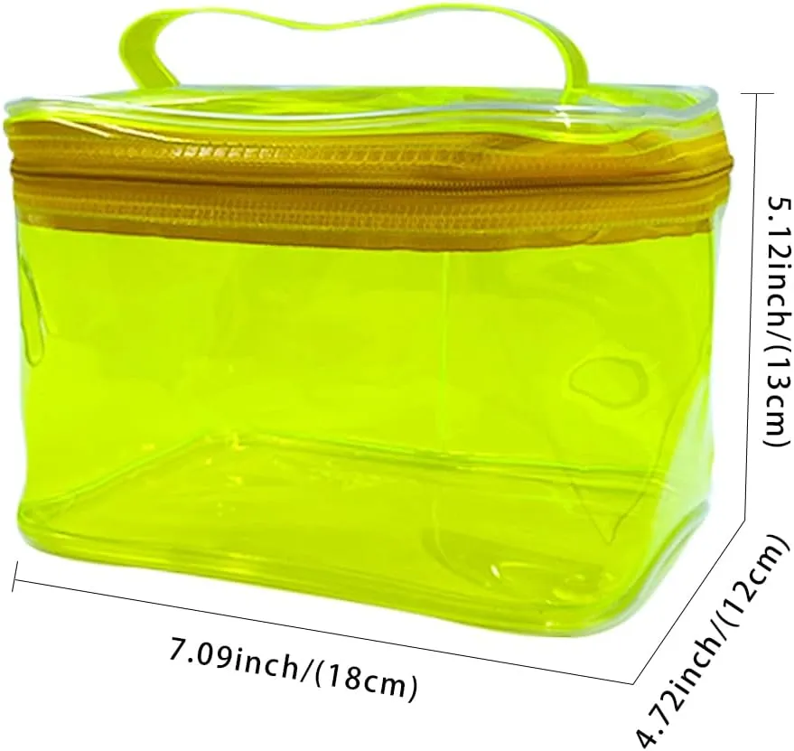 2PCS Clear Handle Zipper Cosmetic Bag and Versatile Travel Pouch,Durable PVC Material,for Makeup Travel Essentials (2 Pcs Yellow)