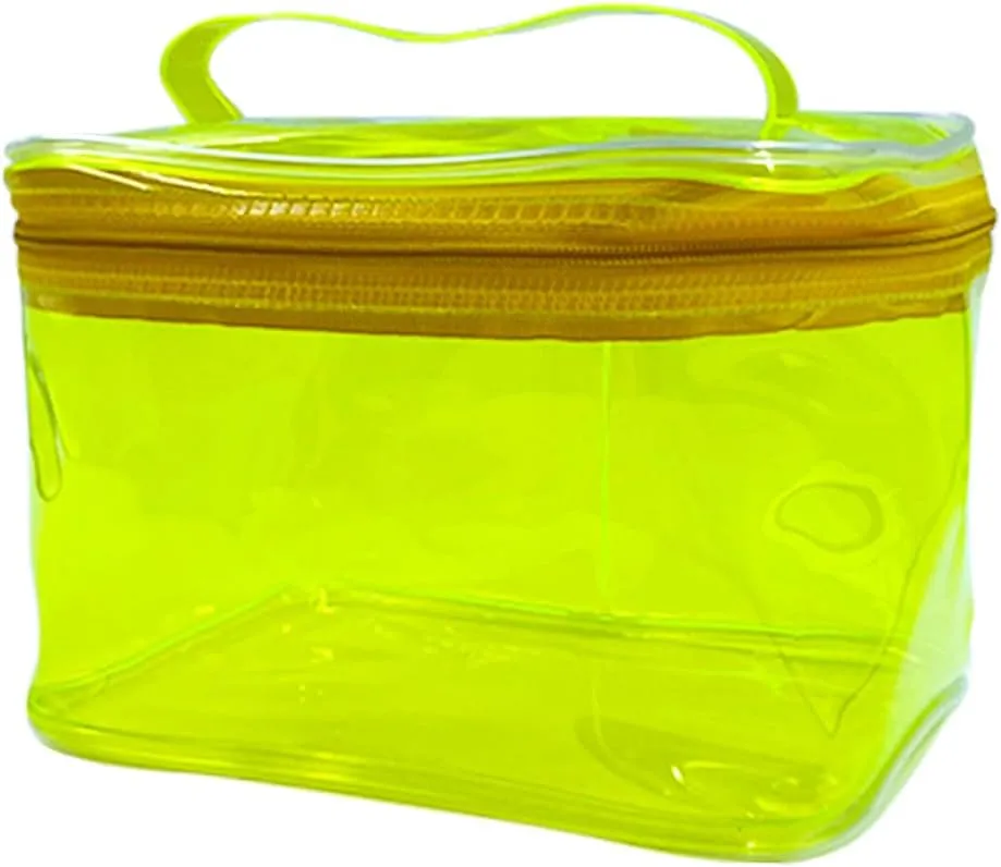 2PCS Clear Handle Zipper Cosmetic Bag and Versatile Travel Pouch,Durable PVC Material,for Makeup Travel Essentials (2 Pcs Yellow)