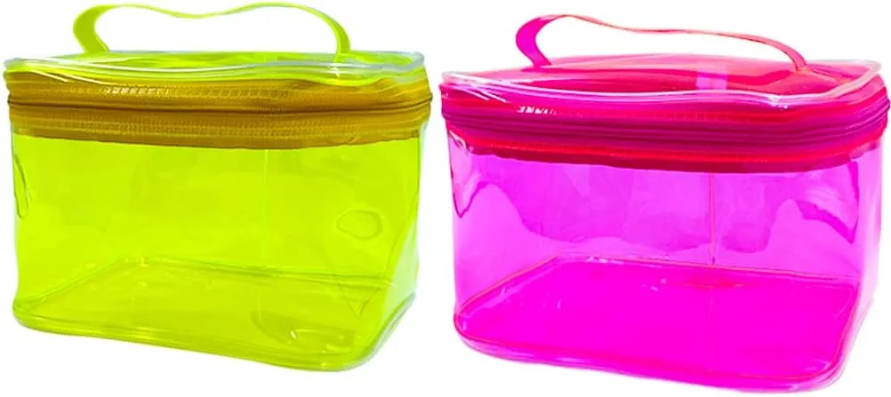 2PCS Clear Handle Zipper Cosmetic Bag and Versatile Travel Pouch,Durable PVC Material,for Makeup Travel Essentials (2 Pcs Yellow)