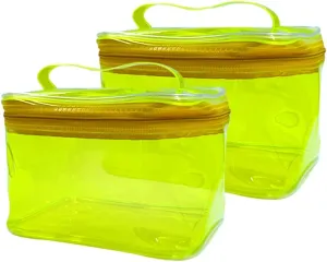 2PCS Clear Handle Zipper Cosmetic Bag and Versatile Travel Pouch,Durable PVC Material,for Makeup Travel Essentials (2 Pcs Yellow)
