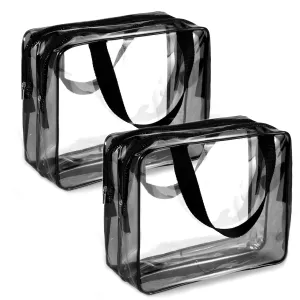 2Pcs Crystal Clear PVC Travel Toiletry Bag Kit for Women Men, Waterproof Vinyl Organizer Clear Makeup Bags with Zipper, Cosmetic Bag Pouch Carry on Airport Airline Compliant Bag Handbag (Double Layer)