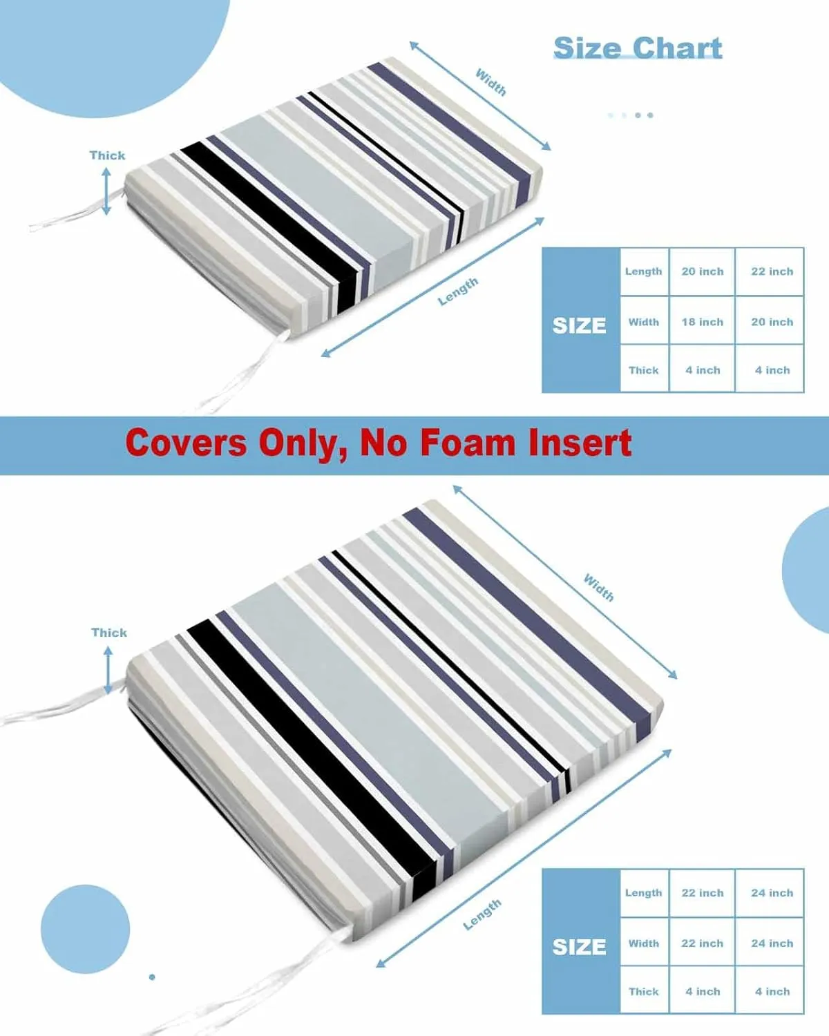 2PCS Patio Outdoor Cushion Covers Abstract Gradient Stripes Sofa Couch Seat Chair Slipcovers for Garden, Classic Lines Waterproof Cushion Cover Replacement Furniture Protector