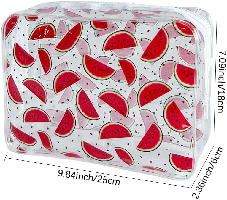 2PCS Red Cherry Transparent PVC Cosmetic Bag, Portable Waterproof Storage Bag for Girls' Cosmetics and Toiletries. (Cherry printing-2pcs)