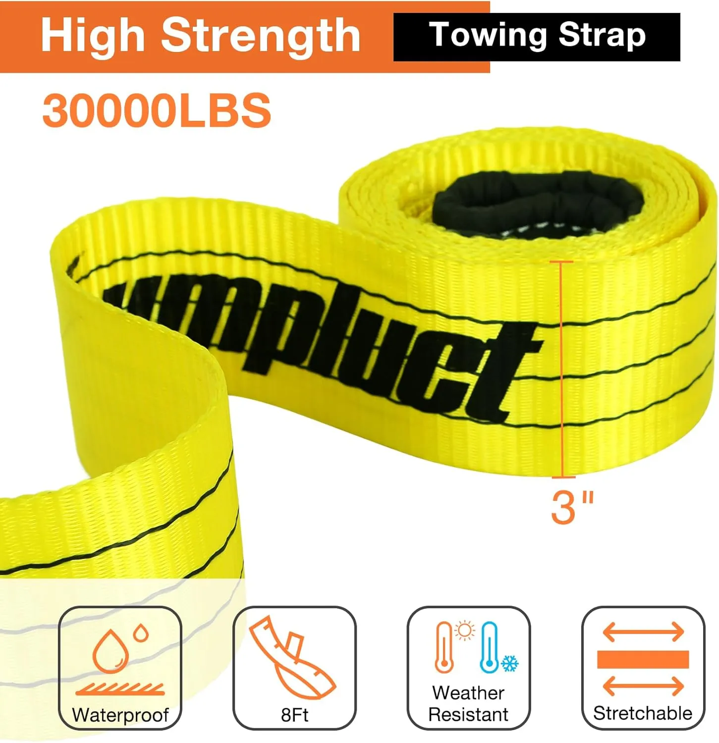 3 Inch,8 Foot Tree Saver,Pull Strap,Tow Straps,Winch Ropes,30,000 Pound Capacity,Heavy Duty Rope Pulling,Wire,Lifting Sling,Rigging Cable for Vehicle,Emergency Kit Use 2 Pack