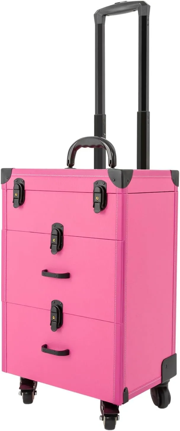 3-layer Makeup Train Case, Rolling Makeup Case Cosmetology Case on Wheels Makeup Travel Case with locking buckles, Professional Makeup Storage Organizer for Makeup Artists