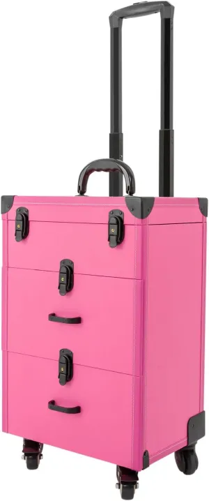 3-layer Makeup Train Case, Rolling Makeup Case Cosmetology Case on Wheels Makeup Travel Case with locking buckles, Professional Makeup Storage Organizer for Makeup Artists