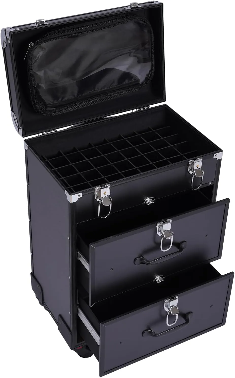 3 Layers Rolling Makeup Case, Large Cosmetic Trolley with Locks, Make up Bag with dividers, Cosmetics Storage Organizer with Universal Wheels for On The Go Makeup/Nail Art/Hair Styling