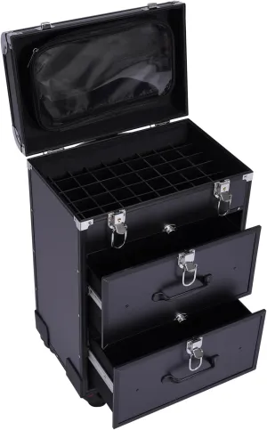 3 Layers Rolling Makeup Case, Large Cosmetic Trolley with Locks, Make up Bag with dividers, Cosmetics Storage Organizer with Universal Wheels for On The Go Makeup/Nail Art/Hair Styling