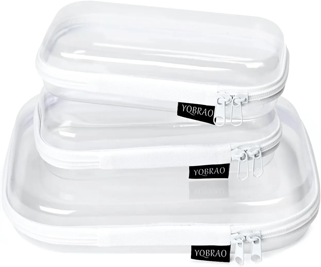 3 Pack Clear Hard Shell Zipper Case - Clear Waterproof Cosmetic Bag with Zipper, Kid's Toy Storage Organizer Bins, Charging Cables, creative journaling, painting brushes, Threads,Sketch Supplies