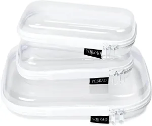3 Pack Clear Hard Shell Zipper Case - Clear Waterproof Cosmetic Bag with Zipper, Kid's Toy Storage Organizer Bins, Charging Cables, creative journaling, painting brushes, Threads,Sketch Supplies